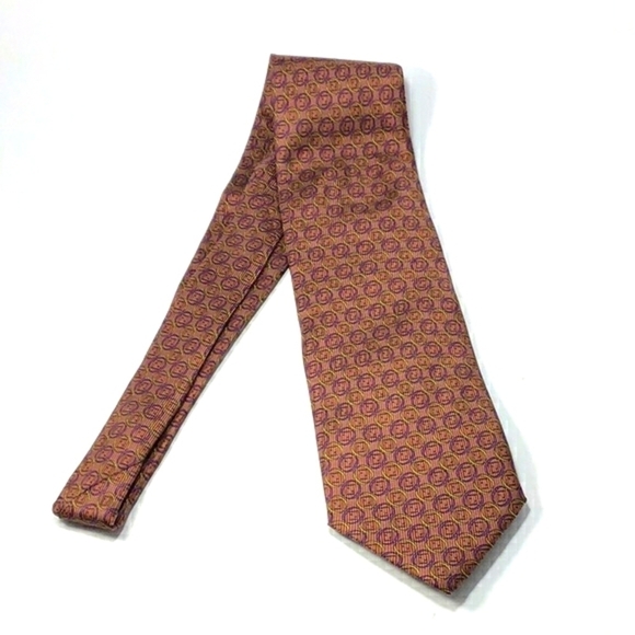FENDI VINTAGE Copper With Gold and Purple Rings around Logo Print Silk Tie - Picture 12 of 15